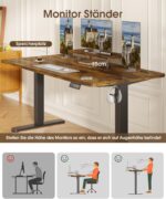 Bureau assis-debout électrique 200×80 cm avec support d’écran