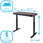 Bureau électrique réglable en hauteur AirLIFT 121×61 cm – verre trempé, 73–120 cm, 2 moteurs