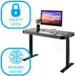 Bureau électrique réglable en hauteur AirLIFT 121×61 cm – verre trempé, 73–120 cm, 2 moteurs