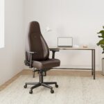 Chaise cuir véritable cognac/noir inclinable 135° accoudoirs 4D