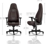 Chaise cuir véritable cognac/noir inclinable 135° accoudoirs 4D