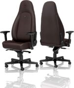 Chaise cuir véritable cognac/noir inclinable 135° accoudoirs 4D