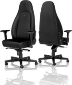 Chaise cuir véritable cognac/noir inclinable 135° accoudoirs 4D