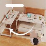 Table de lit réglable, roulettes verrouillables, 120–210 cm