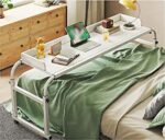 Table de lit réglable, roulettes verrouillables, 120–210 cm