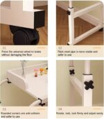 Table de lit réglable, roulettes verrouillables, 120–210 cm