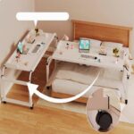 Table de lit réglable, roulettes verrouillables, 120–210 cm