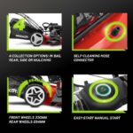 Tondeuse à gazon thermique, 224 cm³, coupe 53 cm, bac 65 L, traction arrière