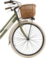 Vélo de ville vintage 28 pouces 6 vitesses cadre aluminium, Shimano TX50, panier et sacoches