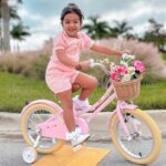 Vélo enfant rétro 18 pouces Vintage avec panier osier, stabilisateurs, freins avant/arrière