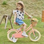 Vélo enfant rétro 18 pouces Vintage avec panier osier, stabilisateurs, freins avant/arrière