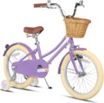 Vélo enfant rétro 18 pouces Vintage avec panier osier, stabilisateurs, freins avant/arrière