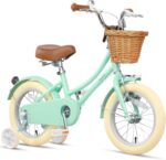 Vélo enfant rétro 18 pouces Vintage avec panier osier, stabilisateurs, freins avant/arrière