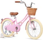 Vélo enfant rétro 18 pouces Vintage avec panier osier, stabilisateurs, freins avant/arrière