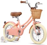 Vélo enfant rétro 18 pouces Vintage avec panier osier, stabilisateurs, freins avant/arrière