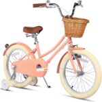 Vélo enfant rétro 18 pouces Vintage avec panier osier, stabilisateurs, freins avant/arrière