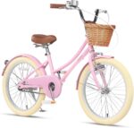 Vélo enfant rétro 18 pouces Vintage avec panier osier, stabilisateurs, freins avant/arrière