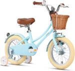 Vélo enfant rétro 18 pouces Vintage avec panier osier, stabilisateurs, freins avant/arrière
