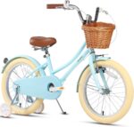 Vélo enfant rétro 18 pouces Vintage avec panier osier, stabilisateurs, freins avant/arrière
