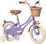 Vélo enfant rétro 18 pouces Vintage avec panier osier, stabilisateurs, freins avant/arrière