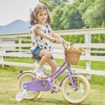Vélo enfant rétro 18 pouces Vintage avec panier osier, stabilisateurs, freins avant/arrière