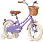 Vélo enfant rétro 18 pouces Vintage avec panier osier, stabilisateurs, freins avant/arrière