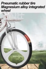 Vélo hybride femme 7 vitesses cadre bas acier, panier avant, porte-bagages