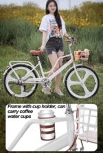 Vélo hybride femme 7 vitesses cadre bas acier, panier avant, porte-bagages