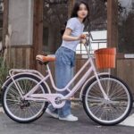 Vélo hybride urbain 6 vitesses avec panier avant, porte-bagages, freins V-brake/tambour