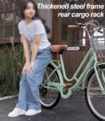 Vélo hybride urbain 6 vitesses avec panier avant, porte-bagages, freins V-brake/tambour