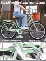 Vélo hybride urbain 6 vitesses avec panier avant, porte-bagages, freins V-brake/tambour