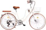 Vélo hybride urbain 7 vitesses adulte freins à disque panier porte-bagages