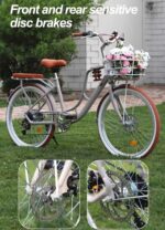 Vélo hybride urbain 7 vitesses adulte freins à disque panier porte-bagages